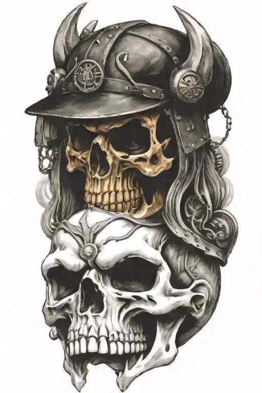 Viking Skull With A Train And Harley Davidson In The Background