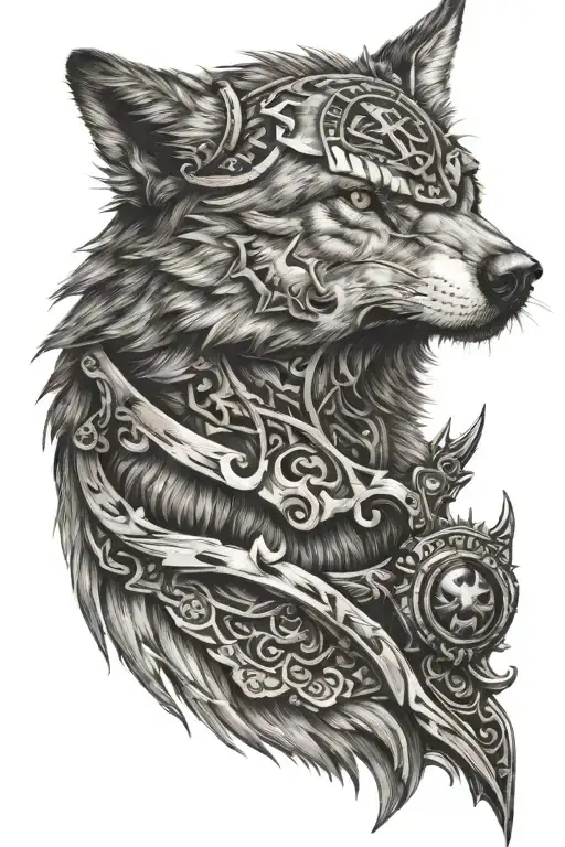 A Cross Inside The Eye Of A Wolf With An Emperor Or Gladiator