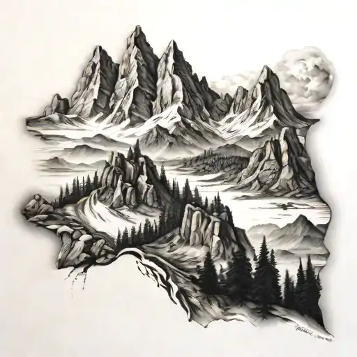 Mountain Landscape That Includes A Battle Scene