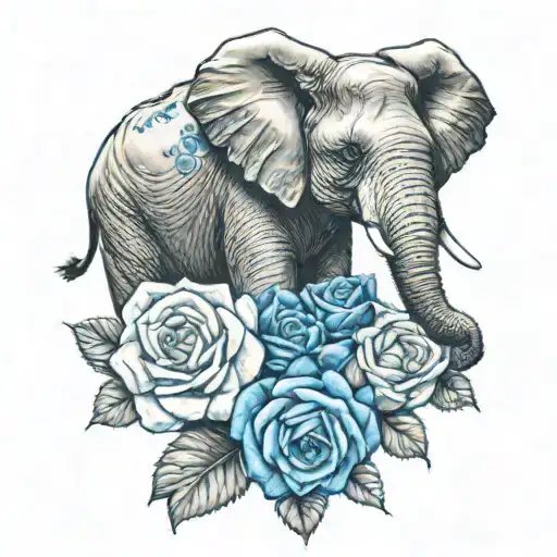 Elephant With Blue Roses