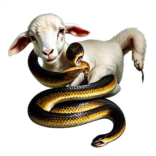Lamb Crushing A Snake With Its Hooves Holding