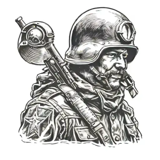 Soviet Soldier Holding A German Helmet