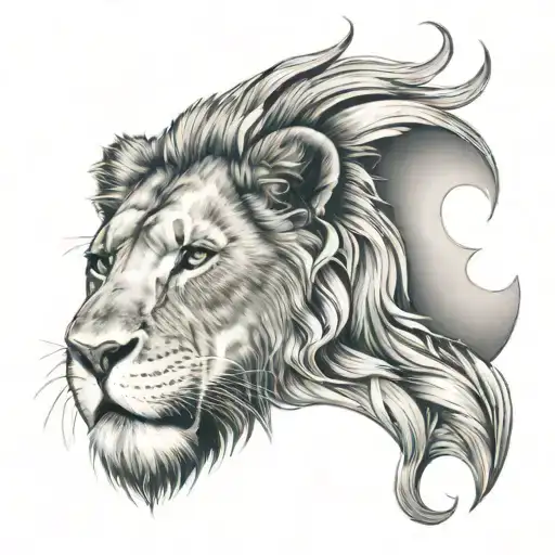 Lion That Has Depiction Of Sun And Moon
