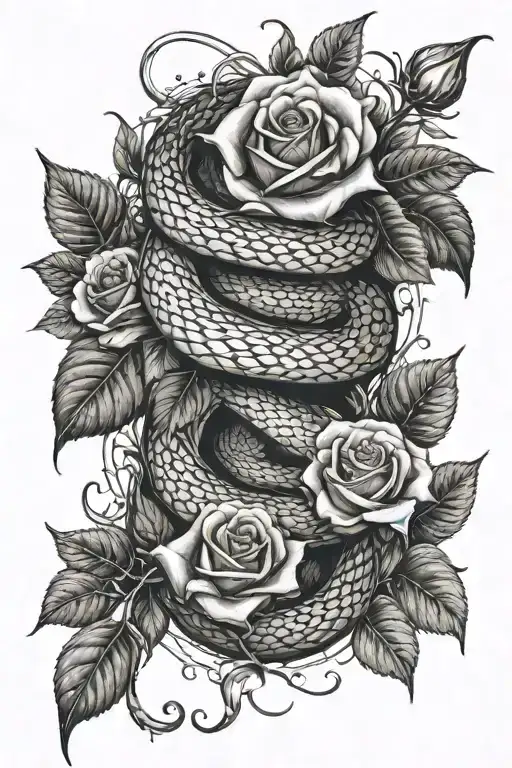 Snake And Flowers Roses With Thorns