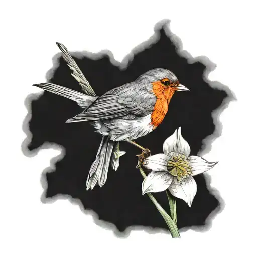 Robin Holding A Daffodil