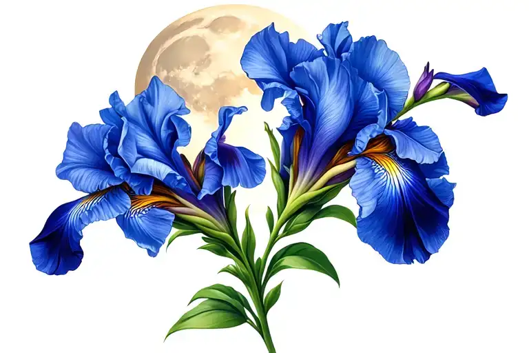 Love And Iris Flower With Moon Surrounded