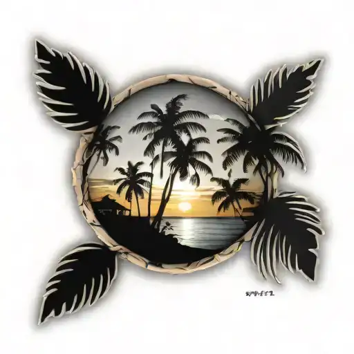 Beach Sunset And Palms Trees