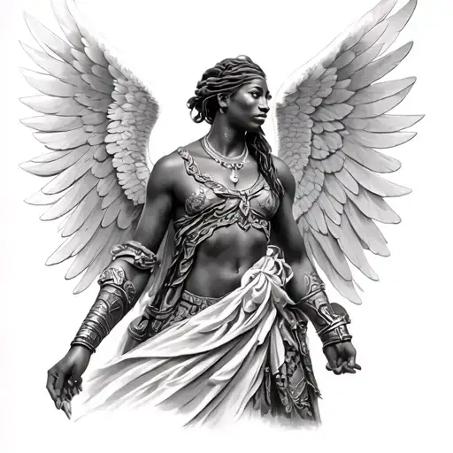 Winged African Angel Warrior Tattoo Design
