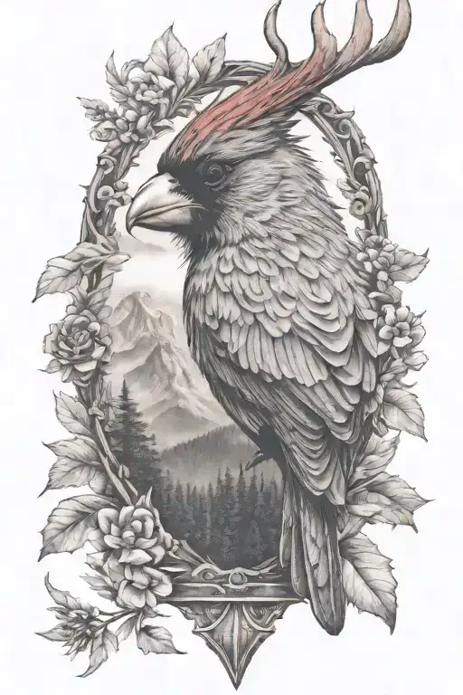 Cardinal And Mountains