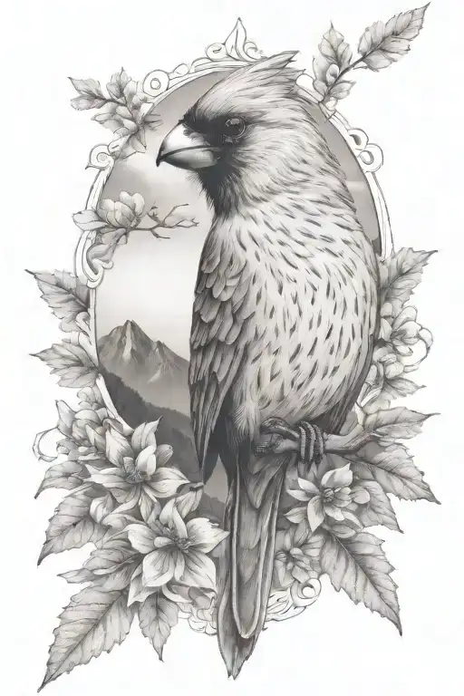 Cardinal With Mountains Panorama