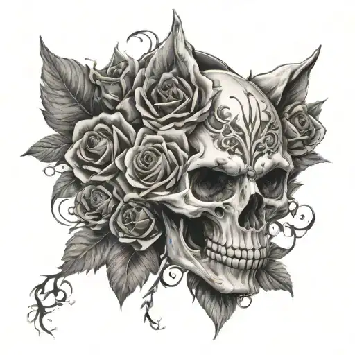 Skull Wolf And Roses