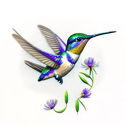 Hummingbird With Aster Flowers