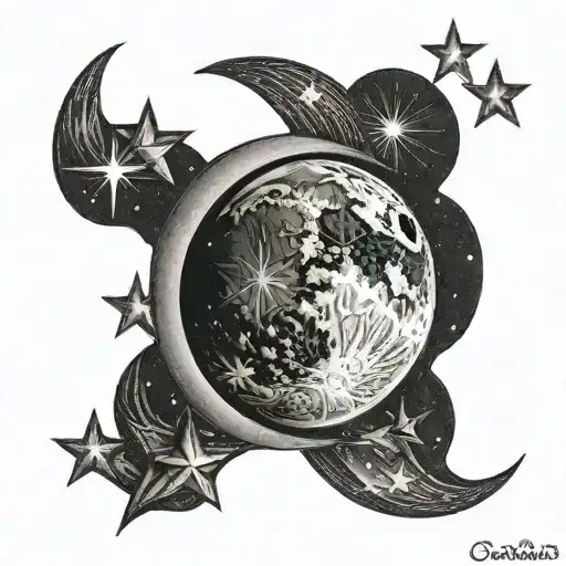 Half Moon Black Background And Stars