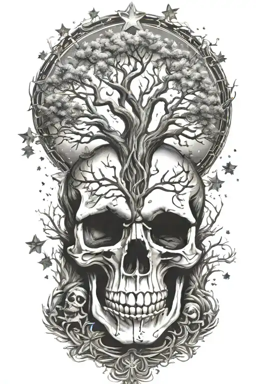 Tree Of Life With Stars And Skull Face