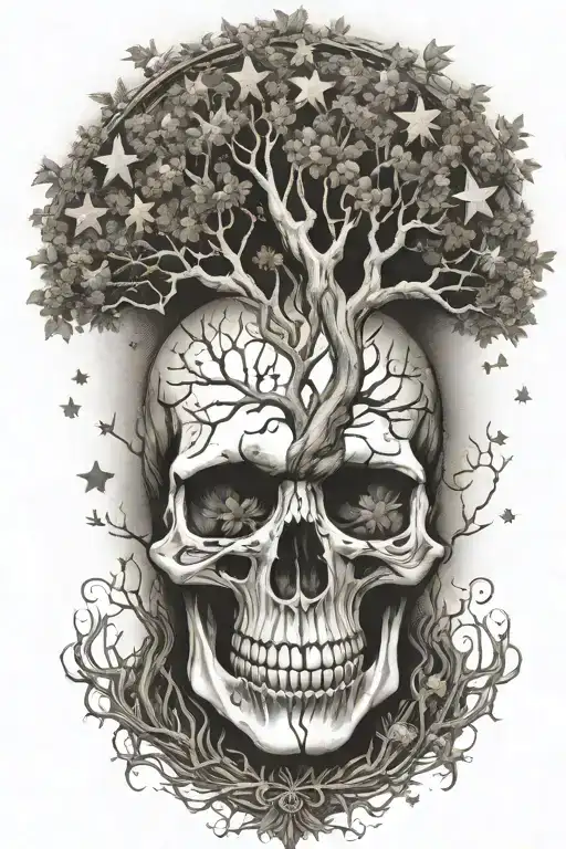 Tree Of Life With Stars And Skull Face