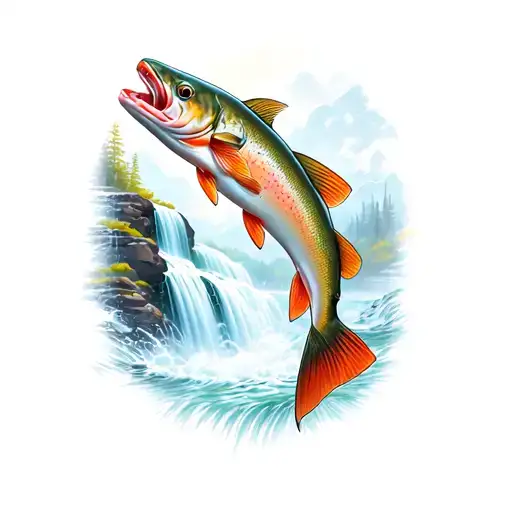 Brook Trout And Waterfall