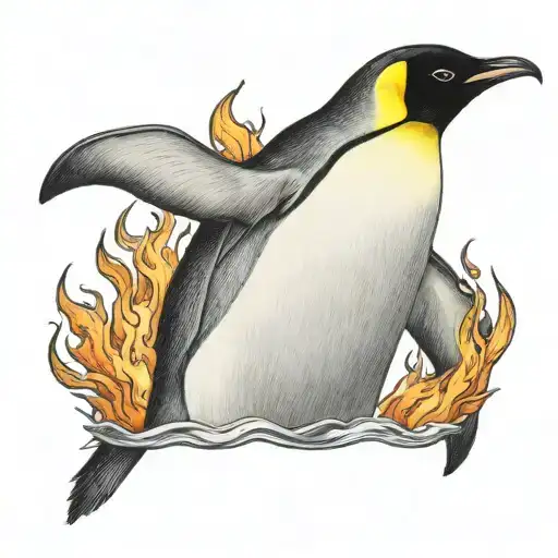 Emperor Penguin Rising Out Of Flames
