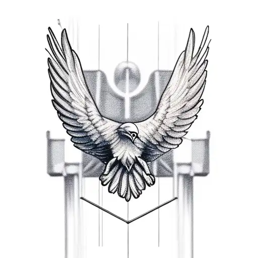 A Realistic Tattoo Of An Eagle Perched On A Construction Crane