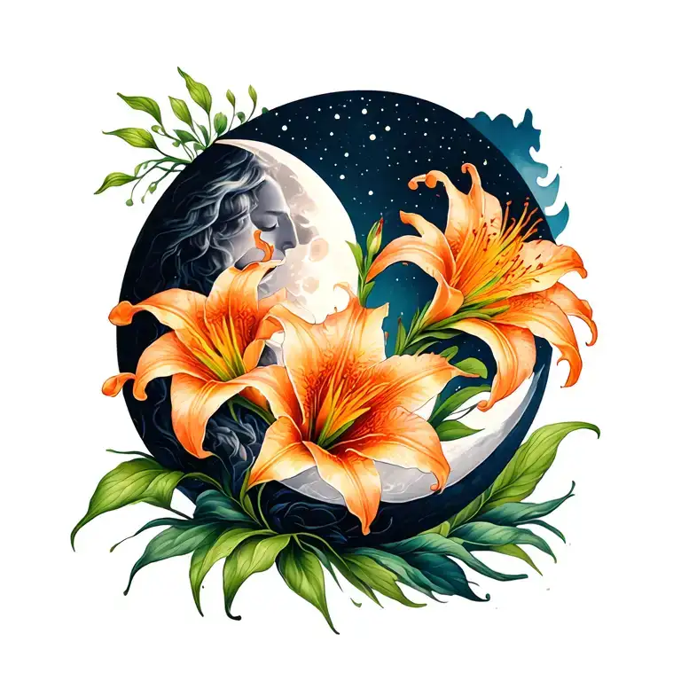 Bohemian Crescent Moon And Orange Daylily