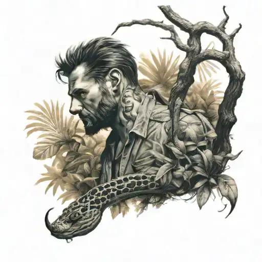 Leon With Jungle Trees Forest And Small Snakes Liana