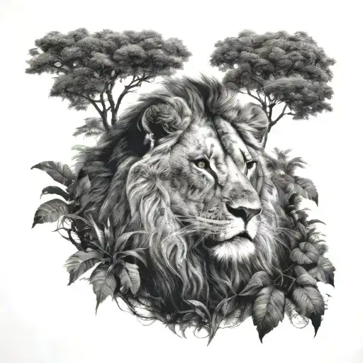 Lion Jungle Forest With Trees