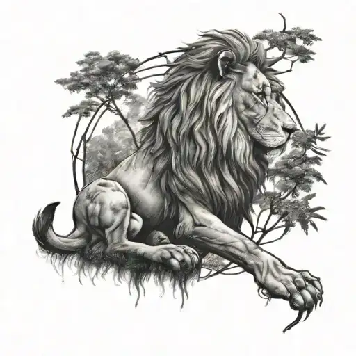 Lion Jungle Forest With Trees Pentagrams