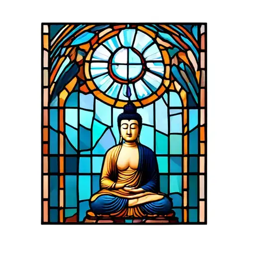 Stained Glass Window Cathedral Stained Glass With Buddha With Partially Broken