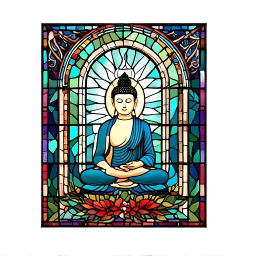 Stained Glass Window Cathedral Stained Glass With Buddha And Sanskrit Symbol Fir Breathe