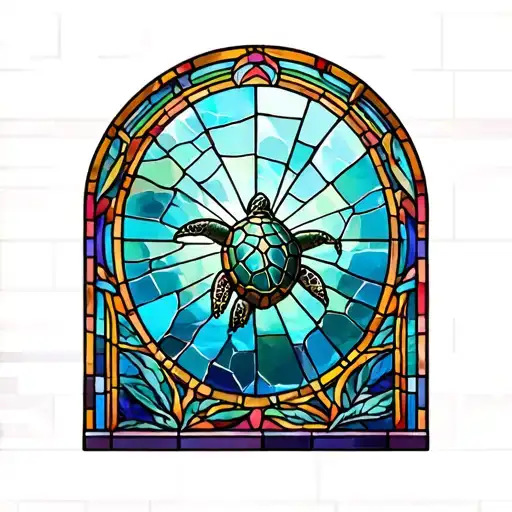 Broken Stained Glass Window With A Turtle