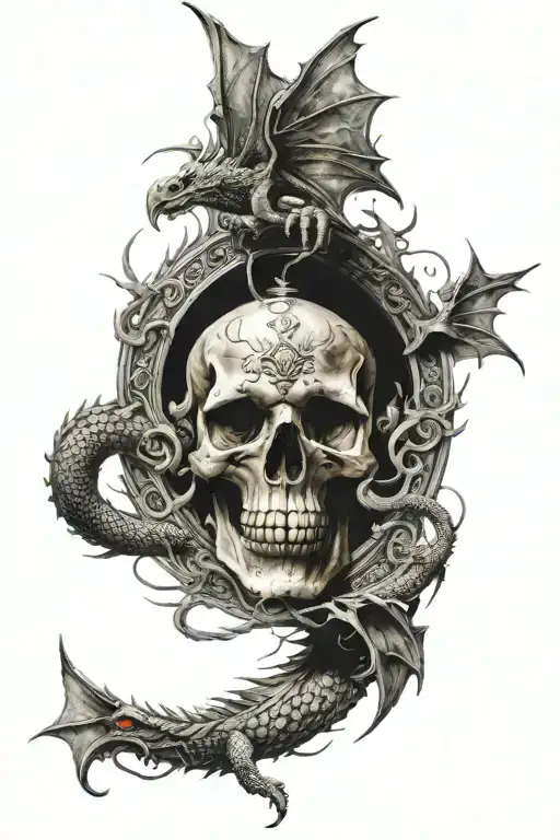 Skull And Dragon Flying