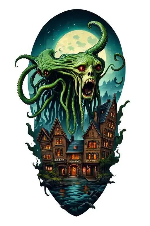 Lovecraftian Horror Town With Cuthulu