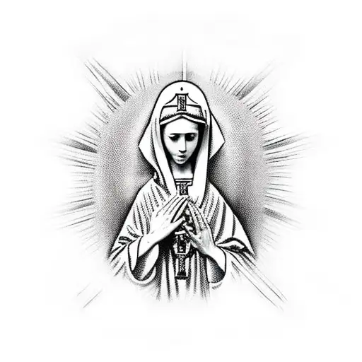 Mother Mary With Praying Hands Holding A Rosary Beads