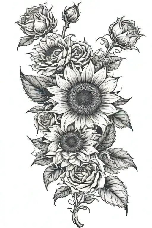 Sunflower Surrounded By Black And Blue Roses With Dusk Background