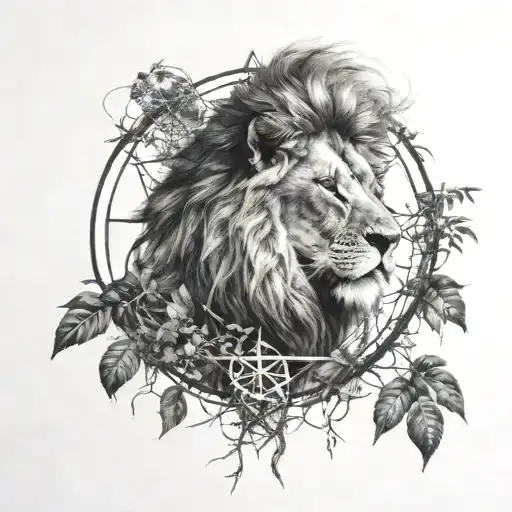 Lion Jungle Forest With Trees Pentagrams