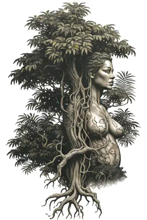 Large Sexy Woman Jungle Tree With Root System