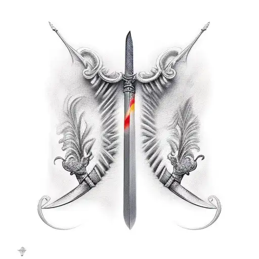 Sword And Words Vertically For Back