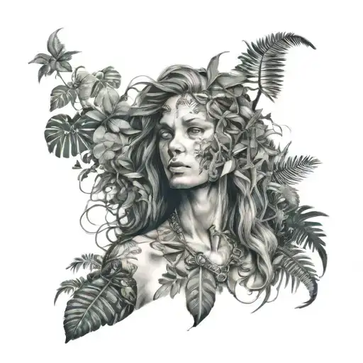 Jane Long Hair In Jungle Forest With Trees