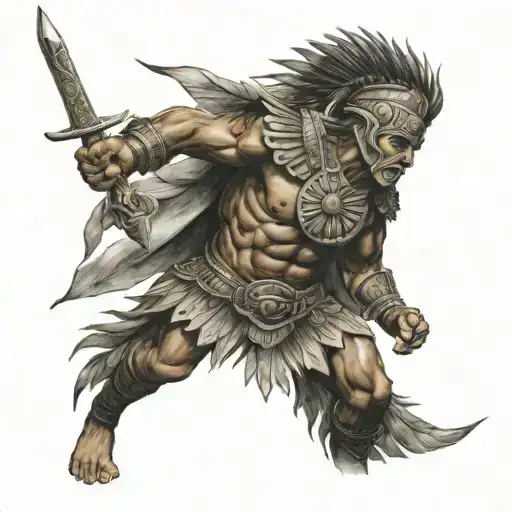 Aztec Warrior Battling