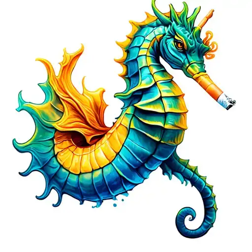 Sea Horse With Cigarette In The Mouth