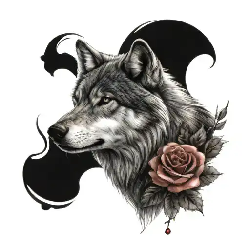 Wolf And Rose Tattoo