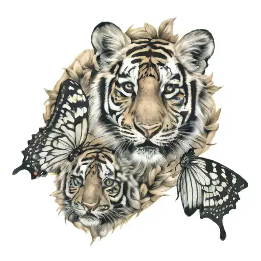 Tiger Cubs Butterfly Surrounded