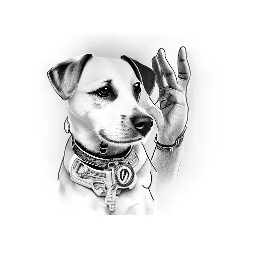 Dog Jack Russell Named Harvi Giving Paw To Mans Hand