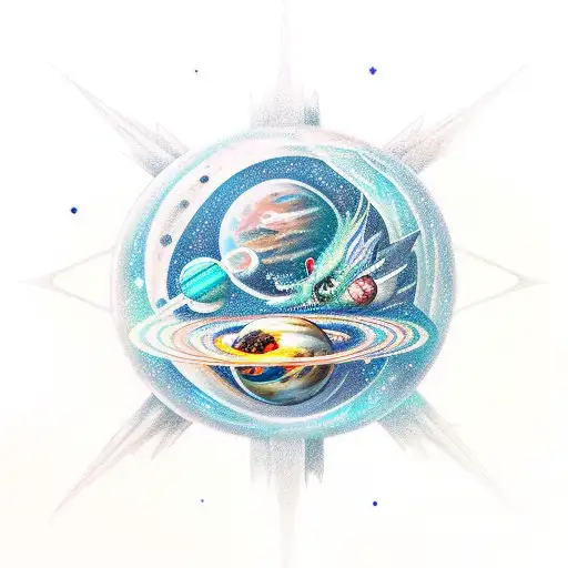 Space Dragon Flying Through Planets