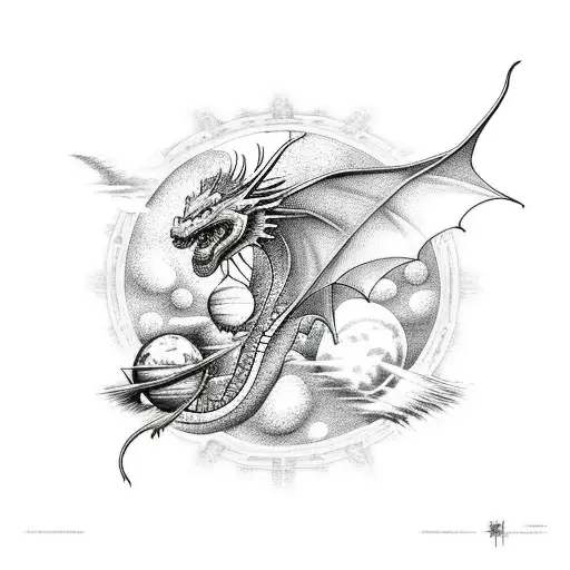Dragon Flying Through Planets