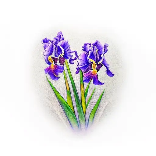 Purple Irises With Script