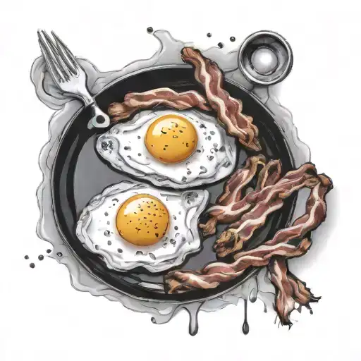 2 Fried Eggs And 2 Pieces Of Bacon On A Steaming Plate All In Black And White