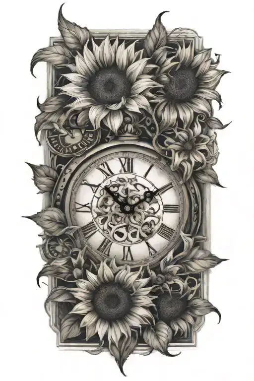 Clock Sunflowers Cross Intertwined