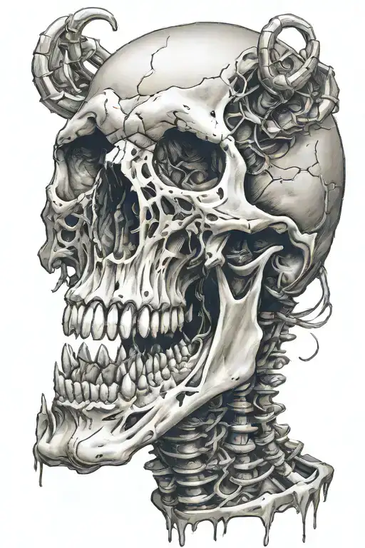 Skull With Sharp Teeth And Drool Threads