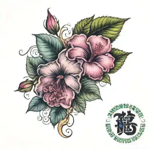 Color Rose And Hibiscus Flower Half Sleeve