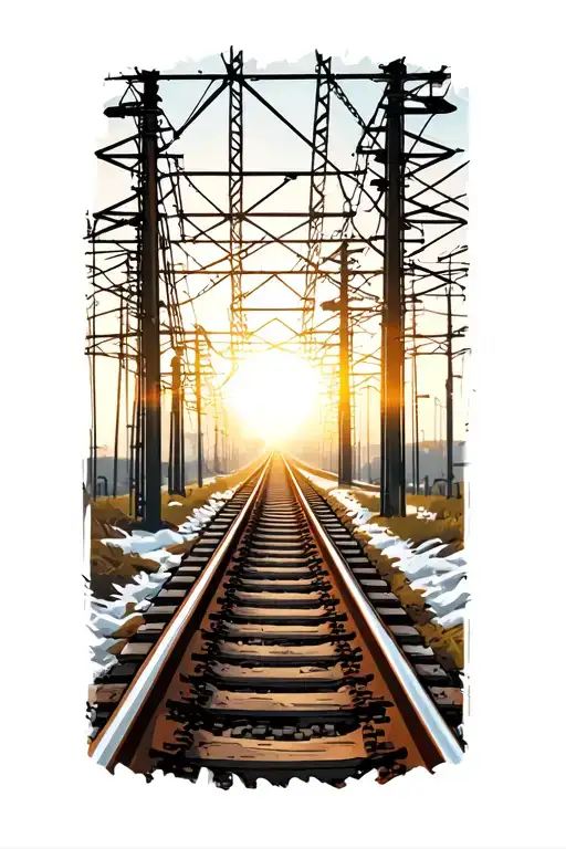 Train Tracks Heading Towards Filtered Sun Shining